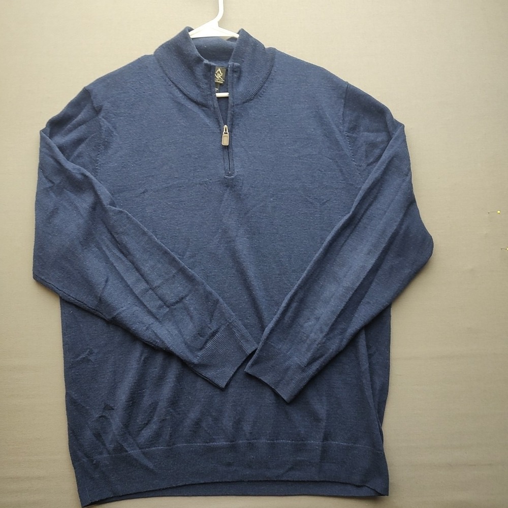 Jos A Bank Traveler Blue 1/4 Zip Pullover Sweater Mens XL 100% Merino Wool